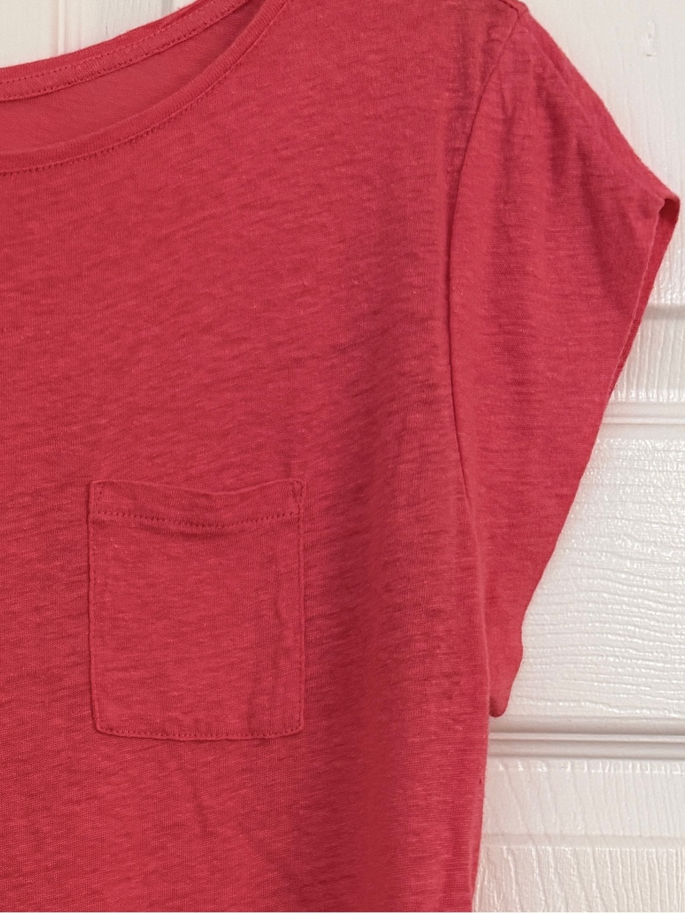 LOFT Linen Coral-Pink Short Sleeve Pocket Tee - Picture 2 of 5
